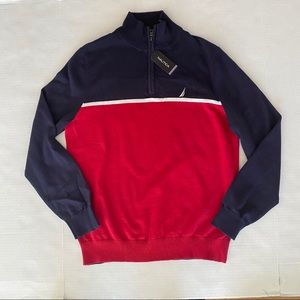 Nautica Men’s 1/4 zip pullover cotton top navy red